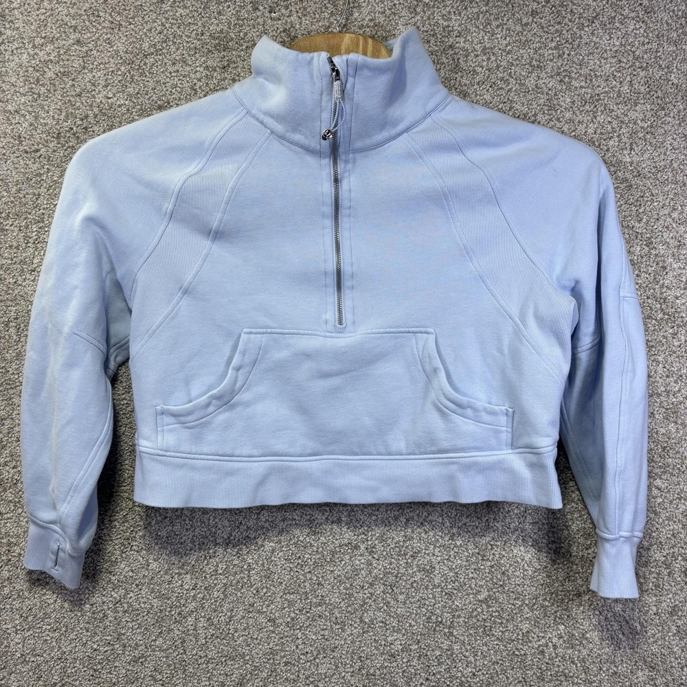 Lululemon Scuba Half Zip Sweatshirt Womens M/L Blue Fleece Cropped Funnel Neck